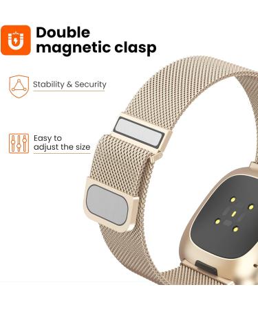 Yoohoo Stainless Steel Magnetic Bracelet for Fitbit Versa 3/4 & Sense/Sense 2 - Champagne Gold Replacement Band for Men & Women - Buy Online on GoSupps.com