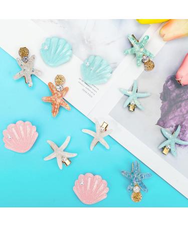 Shell Pearl Starfish Hair Clip Set - 12 Pieces | Catcan Acrylic Resin Seashell Clips for Girls & Women | Stylish Hair Accessories - Buy Online on GoSupps.com