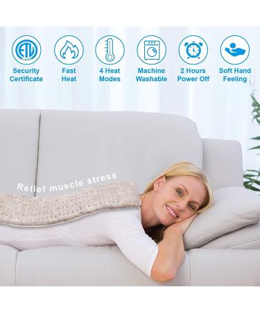 Ariliya XL Electric Heating Pad for Back Pain & Cramps Relief - 4 Heat Settings, 12 x 24, Beige - Buy Online on GoSupps.com