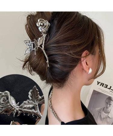 Rose Shape Silver Hair Claw Clip - Nonslip Metal Hair Catch for Thin & Thick Hair - Gold Hairpin Accessory for Women - Buy Online on GoSupps.com
