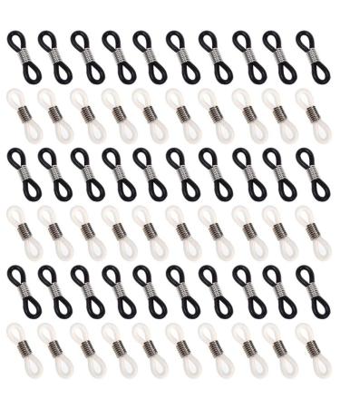 Hyamass 60pcs Black and Translucent White Anti-slip Rubber Ends Retainer Connector Holder for Eyeglass Chain Necklace Chain Spring Type