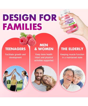 2 Pack Calcium Citrate Gummies 1000mg w/Vitamin D3 High Absorption Calcium Gummies for Women & Men Plus Magnesium Potassium Zinc for Muscle & Immune Raspberry Flavor 120 Count 60 Count (Pack of 2) - Buy Online on GoSupps.com