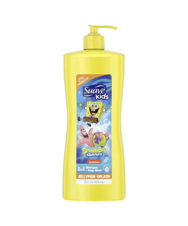 Suave Kids 2in1 Shampoo & Body Wash for Kids Nickelodeon Spongebob Dermatologist-Tested and Tear-free, Strawberry, Yellow, 28 Fl Oz