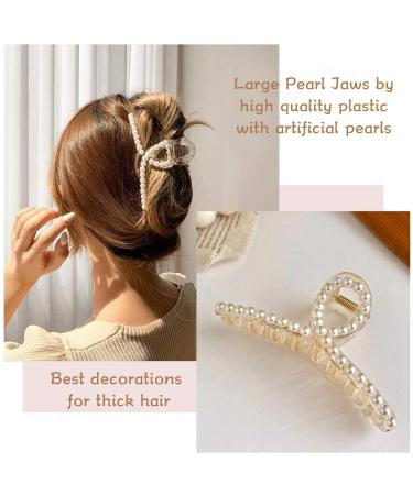 Rongyi 5 Piece Large Hair Clips - Elegant Pearl Slipproof for Thick Hair | Perfect for Weddings Vacations & Parties - Buy Online on GoSupps.com