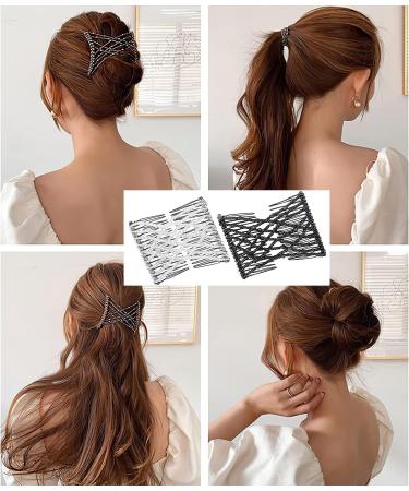 Yangwen Magical Hair Feasts - 2PCS Crystal Pearl Hair Clips for Women & Girls | Elastic Double Ridge Decorative Stretchy Combs for DIY Hair Styling Accessories - Buy Online on GoSupps.com
