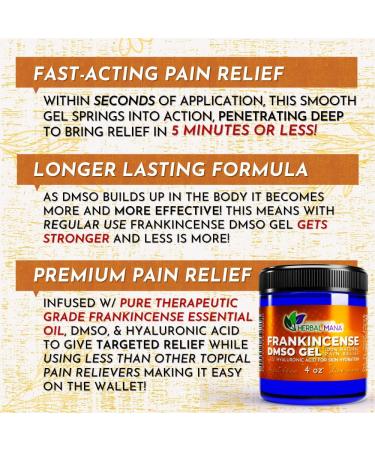 Organic Frankincense DMSO Gel 4 oz - Natural Pain Relief for Arthritis & Joint - Pure Pharma Grade DMSO with Hyaluronic Acid & Aloe Vera - Anti-Inflammatory Formula - Buy Online on GoSupps.com