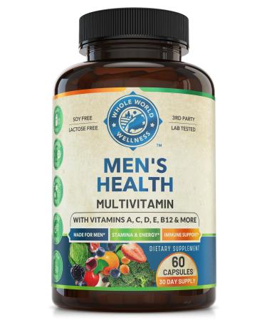 WHOLE WORLD WELLNESS Mens Daily Multivitamin Multimineral Supplement for Energy Focus Stamina & Performance. Made for Men with 30+ Nutrients Fruit & Energy Blend. Mens Vitamins Made in The USA.