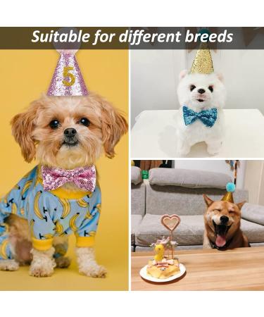 Dog Birthday Hat Dog Birthday Bandana Girl Hat Kit Bow Tie Collar With Gold Number for Pet Birthday Decorations Pet Puppy Cat Costumes Headwear Accessories Pink - Buy Online on GoSupps.com