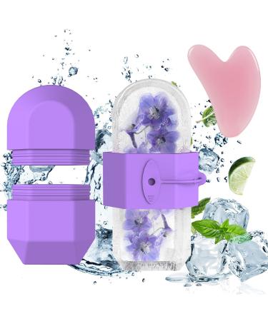 ETSAMAL Ice Roller for Face 2 in 1 Reusable Silicone Ice Face Roller for Eyes and Neck Puffiness Relief Tighten Skin Icing Skincare Gift with Gua Sha Facial Tools and Funnel (Purple)
