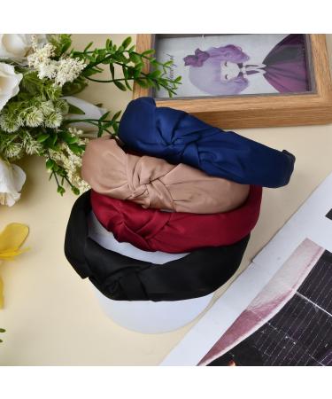 4 Pieces Headbands for Women Boho Wide Knot Hair Band Elastic Hair Hoop Plain Elastic Head Wrap Vintage Style Fabric Hair Band Accessories for Women and Girls - Buy Online on GoSupps.com