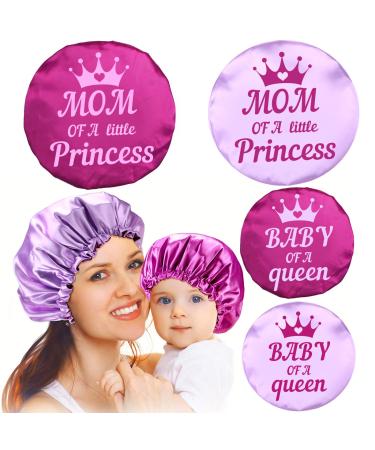 4 Pcs Mommy and Me Bonnet Set Satin Bonnet Night Sleep Cap Drawstring Adjustable Hair Bonnet for Women Girl Kids Toddler (Cute Style  13 Inch  8.7 Inch) 13 Inch  8.7 Inch Cute Style