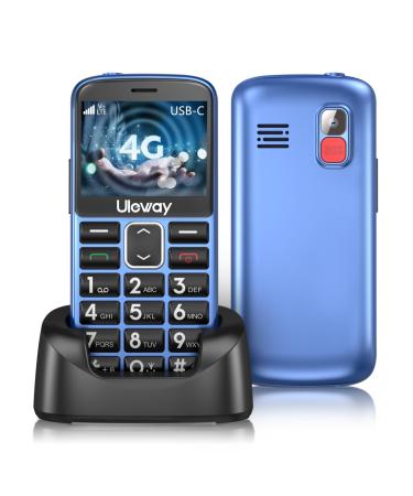 Tosaju 4G Big Button Mobile Phone for Elderly Unlocked Sim Free Senior Mobile Phones Easy to Use Pay as You Go with SOS Button 4G Blue