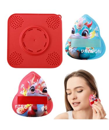 Loose Powder Puff Makeup Powder Puff 2 Pieces Powder Puff with Dragon Pattern Setting | Face Makeup Puff with Storage Box Makeup Sponge for Applying Loose or Pressed Powders