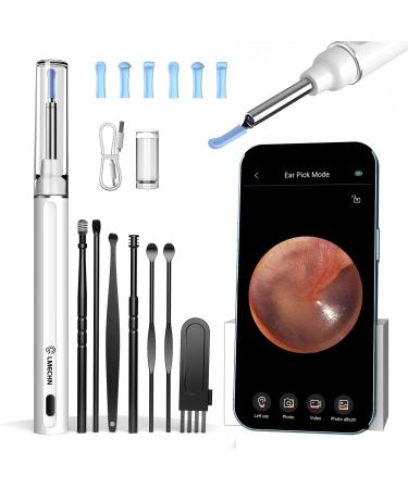 LMECHN Ear Wax Removal Kit 1080P HD Ear Camera WiFi Ear Cleaner with Camera Earwax Remover with 6 LEDs IP67 Waterproof Otoscope Suitable for iOS Android Adults Kids Pets (White)