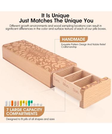 Wooden 7-Day Pill Organizer - Daily Travel-Friendly Medication Box | Safe Tracking for Weekly Meds (Beech - Buy Online on GoSupps.com