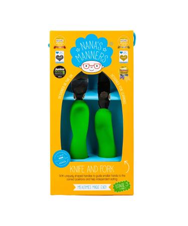 Nana s Manners - Stage 3 Cutlery Set Childrens Knife & Fork Set Self-Feeding Toddler Cutlery Kids Cutlery Set for Ages 3 & Up Easy-to-Grip Silicone Handles Non-BPA Borneo Green