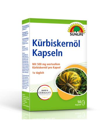 Sunlife pumpkin seed oil capsules - 1 x 50 pieces - capsules with 500mg valuable pumpkin seed oil - pumpkin capsules with vitamin E - high -quality pumpkin seed oil capsules - sugar -free & gluten -free 50 pieces (1 Pack)