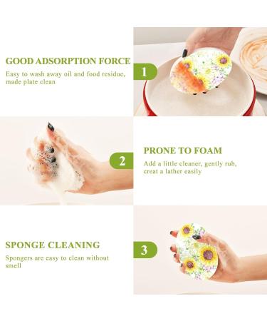 3-Pack Cleaning Kitchen Sponges Oval Abstract Elegance with Floral Kitchen Cellulose Dishwashing Wood Pulp Cotton - Buy Online on GoSupps.com