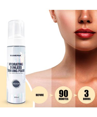 VANERIA Natural Self Tanner Mousse 200ml (Medium) - Vegan, Cruelty-Free, Quick Tan, Hydrating Formula - Instant Sunless Tanning Mousse for a Brown Fake Tan - Buy Online on GoSupps.com