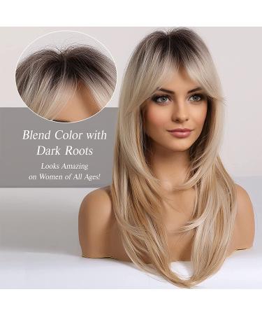 HAIRCUBE Long Blonde Layered Wig with Dark Roots - Synthetic Hair for Daily & Party Wear - Buy Online on GoSupps.com
