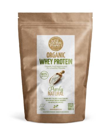Ekopura Organic Whey Protein 500g | 80% Protein | Hormone Free GMO-Free Soy-Free Additive Free No Added Sugars | Promotes Muscle Growth Recovery Retention | Plain Flavored | Certified Organic PLAIN 500 g (Pack of 1)