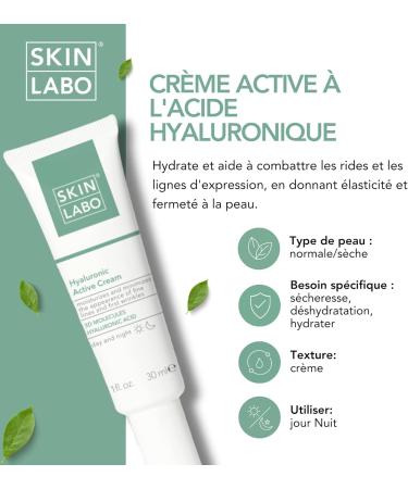 SkinLabo - Active Cream with Hyaluronic Acid Moisturizes and fights wrinkles and expression lines gives elasticity to the skin with hyaluronic acid - 30 ml - Buy Online on GoSupps.com