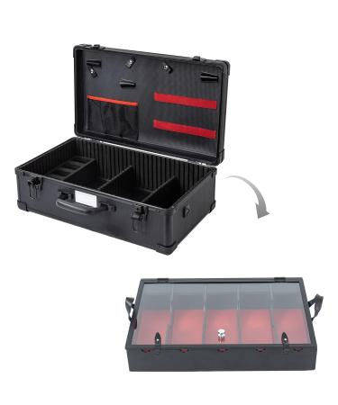 Professional Barber Case | Stylist Tool Box Organizer & Travel Suitcase with Removable Tray for Clippers Shears Combs & Hair Accessories - Black/Red Ribbon - Buy Online on GoSupps.com