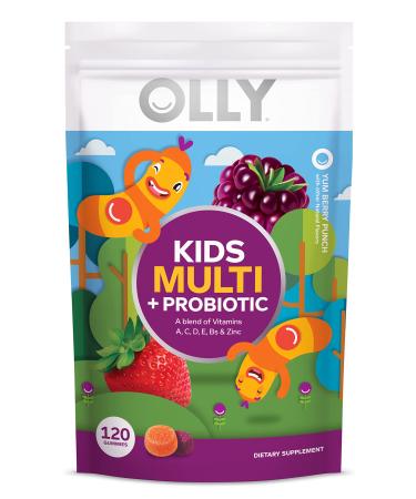 OLLY Kid's Multivitamin + Probiotic Gummy Vitamins A C D E B Zinc Digestive Support Chewable Supplement Berry Flavor 60 Day Supply - 120 Count Pouch 120 Count (Pack of 1)