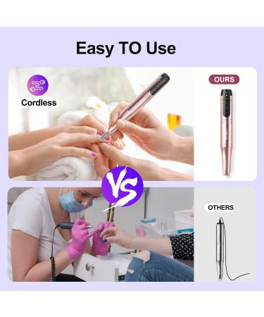COSLUS Cordless Nail Drill Set - Professional Electric Manicure & Pedicure Kit for Acrylic & Gel Nails - 45 Nail Drill Bits, Adjustable Speed, Rechargeable, Rose Gold - Buy Online on GoSupps.com