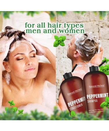 Natural Riches Peppermint Shampoo & Conditioner Set | Sulfate-Free Hair Loss Treatment | Hydrating & Refreshing | 16 fl oz | Promotes Hair Growth for Men & Women - Buy Online on GoSupps.com