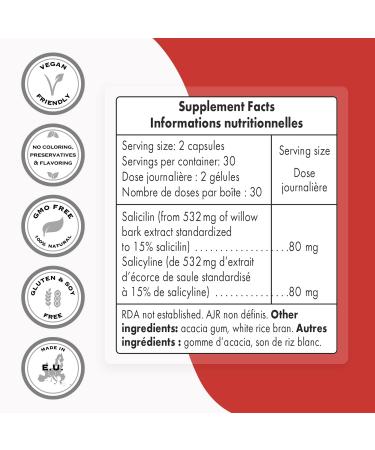 Supersmart Willow Bark Extract 80mg (15% Salicin) - General Health Plant Supplement | Non-GMO - 60 Capsules - Buy Online on GoSupps.com