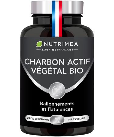 PURECOAL Organic Activated Carbon - Patented Vegetable Charcoal - Made from French Chestnut Wood - Against Bloating Flatulence Swollen Belly - 60 Vegan Capsules - Nutrimea