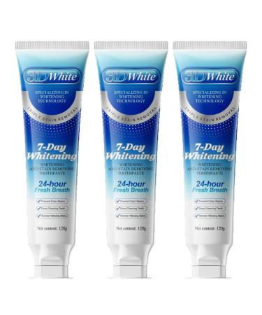 3D Enamel Whitening Toothpaste Triple Pack (120g Each) Deep Stain Cleaning Formula for a Polished Look and a Confidently Fresh Mouth White One Size One Size White