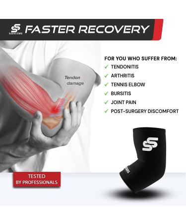 Sleeve Stars Elbow Compression Sleeve - Tennis Elbow Brace for Women & Men - Tendonitis Relief & Arthritis Support - Elbow Protector Wrap for Golf & Sports (S-XXL, Black) - Buy Online on GoSupps.com