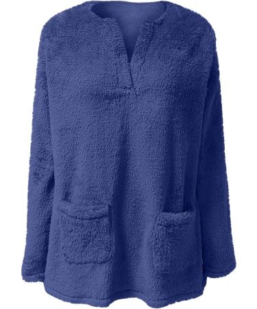 AMhomely Women's Double Fleece Hooded Jumper - Plus Size Soft Teddy Fleece Casual Hoodie with Pocket, V Neck Sweatshirt - Winter Lounge Wear - Dark Blue, Size M - Buy Online on GoSupps.com