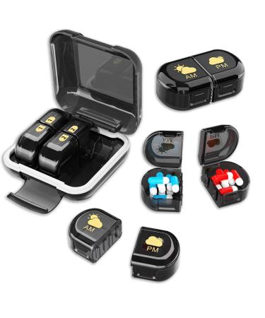 Pill Box Organizer Removable 2 Compartments Small Pill Box AM PM Portable 3 Day Travel Pill Organizer Daily Pill Organizer for Vitamins Medication Supplements Fish Oils(Black