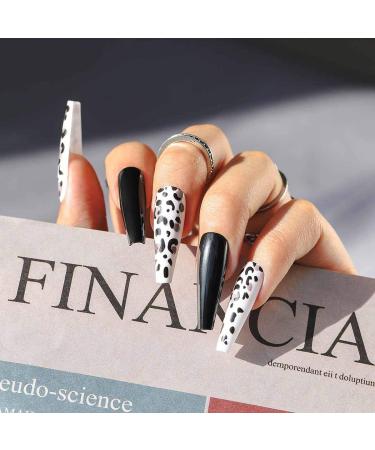 Buy Sethain Glossy Sparkle Green Rhinestone False Nails - Long Coffin Press-On Nail Art for Women & Girls | Black Leopard Print | International Shipping - Buy Online on GoSupps.com