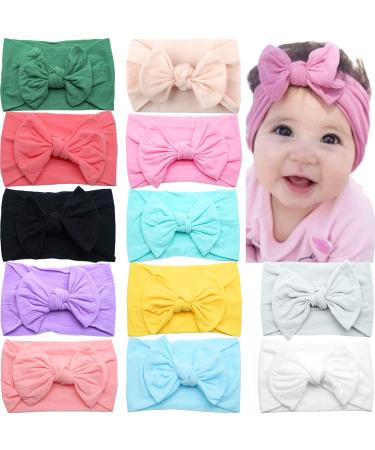 CELLOT 12 Colors Super Stretchy Soft Knot Baby Girl Headbands with Hair Bows Head Wrap For Newborn Baby Girls Infant Toddlers Kids