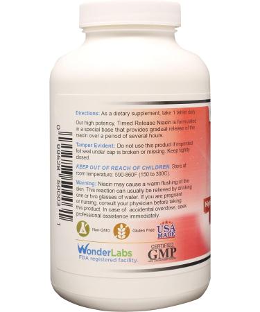 Wonder Labs High Potency Time Release Niacin (Vitamin B3) 500mg - 300 Tablets | Non-GMO & Gluten Free - Buy Online on GoSupps.com