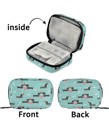 Shop Naanle Valentine's Dachshund Dog Pill Box - 7 Day Travel Organizer Compact Vitamin & Supplement Holder Multi-colored Zipper Design - Buy Online on GoSupps.com