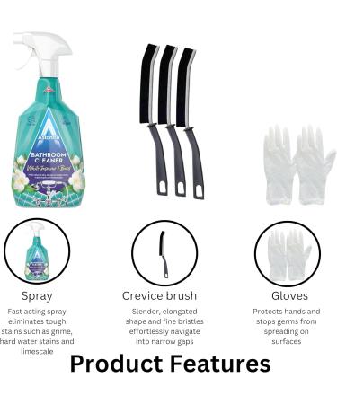 Bathroom Cleaner Spray Cleaning Set - Bundle Includes Astonish Bathroom Spray 750ml And Pack of 3 Crevice Cleaning Brushes - Removes Dirt In Hard to Reach Places and Restores a Bathroom Shine - Buy Online on GoSupps.com