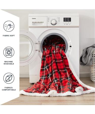 Plaid Sherpa Throw Blanket | Cozy Flannel Fleece | Christmas Blanket 50 x 60 | Dark Red - Buy Online on GoSupps.com
