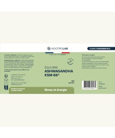 Ashwagandha BIO KSM-66 Extrait Brevet Full Spectrum 1200 mg Gestion du Stress Sommeil Vitalit Fertilit R gulation du Cortisol Nootrolab  - Buy Online on GoSupps.com