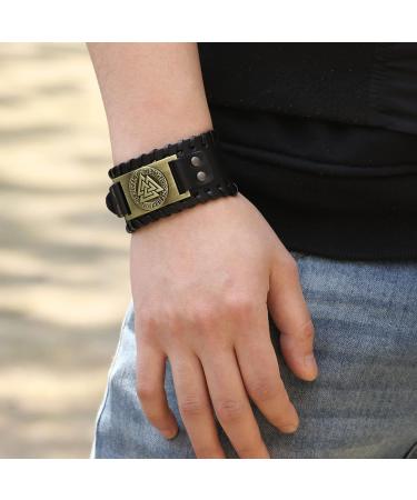 Sehaby 3 Pieces Vintage Leather Bracelets Black Odin Rune Bracelets Tree of Life Wide Leather Bracelets Viking Thor's Hammer Pattern Bracelets Nordic Leather Cuff Bracelets for Men - Buy Online on GoSupps.com