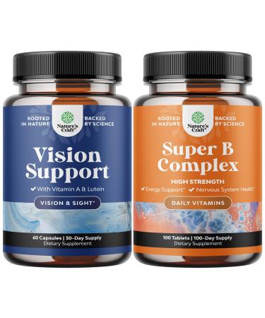 Bundle of Complete Eye Health Supplement for Adults for Vision Dry Eyes Pressure and Blue Light Protection and Vitamin B Complex Adult Multivitamin for Immune Support Mood Boost and Memory Supplement