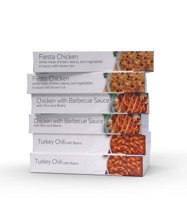 HMR Tex-Mex Entree Pack: 2 ea. Fiesta Chicken, Turkey Chili, and Chicken with Barbecue Sauce. 7-8 oz Servings, 6 Ready to Eat Meals Total