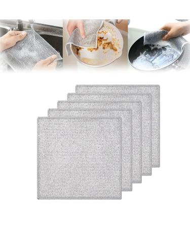 Graceful Double Stainless Steel Scrubber Ancienflow Scrubber Double Sided Silver Wire Dishcloth Reusable Multi-Purpose Metal Wire Dishwashing Cloth Kitchen Cleaning Washer 5pcs