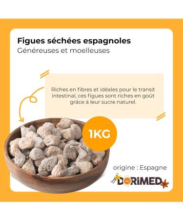 Spanish dried figs | 1 kg dried figs dehydrated | no added sugar | large raw and whole | rich in fibers and minerals | ideal as a snack | vegan | resealable bag | Dorimed - Buy Online on GoSupps.com