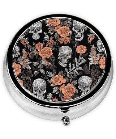 Colorful Sugar Skulls Mini Round Pill Box | 3 Compartment Travel Pill Organizer | Portable Medicine Case for Home & Office - Buy Online on GoSupps.com