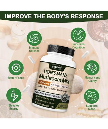 Lions Mane Supplement Capsules - Mushroom Supplement With Lions Mane Cordyceps Reishi Turkey Tail Shiitake - Lions Mane Supplement For Memory Focus & Immune Support - 115 Vegan Mushrooms Capsules - Buy Online on GoSupps.com
